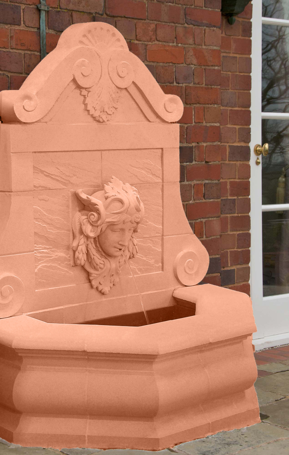 Dauphin Fountain mit Nymphenkopf - Farbe Terracotta